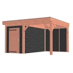 Tijdelijk 15% korting | Buitenverblijf Mensa L 740x400 cm - Combinatie 1- Plat dak- Onbehandeld lariks Douglas hout- Trendhout