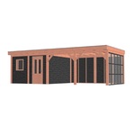 Tijdelijk 15% korting | Buitenverblijf Mensa L 500x400 cm - Combinatie 1- Plat dak- Onbehandeld lariks Douglas hout- Trendhout