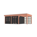 Tijdelijk 15% korting | Buitenverblijf Mensa L 440x400 cm - Combinatie 1- Plat dak- Onbehandeld lariks Douglas hout- Trendhout