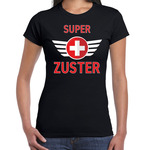 Super zuster met medisch kruis cadeau t-shirt zwart voor dames - waardering shirtjes - zorgpersoneel t-shirt