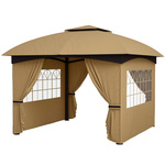 Outsunny Tuinpaviljoen, Feesttent met Ventilatiedak, Boogvensters, Stalen Frame, 3,4 x 3,4 m, Beige | Aosom.nl
