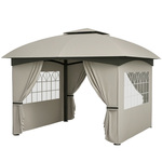 Outsunny Tuinpaviljoen, Feesttent met Ventilatiedak, Boogvensters, Stalen Frame, 3,4 x 3,4 m, Lichtgrijs | Aosom.nl