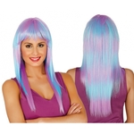 Pruik met pony voor dames in paars blauw