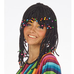 Suikerspin Amy Winehouse look pruik - met roos - bruin - verkleed accessoires voor dames