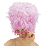 Luxe krullen pruik neon roze lange pony