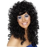 Funny Fashion Damespruik - lang steil haar met pony - zwart - carnaval verkleed pruiken