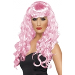 Funny Fashion Damespruik - lang steil haar met pony - zwart - carnaval verkleed pruiken