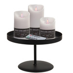 LED kaarsen - 3x st - perzik oranje - met zwart rond dienblad 22 cm