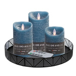 LED kaarsen - 3x st - wit - met zwart rond dienblad 29,5 cm