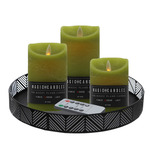 LED kaarsen - 3x st - ijsblauw - met zwart rond dienblad 29,5 cm