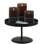LED kaarsen - 3x st - mos groen - met zwart rond dienblad 29,5 cm
