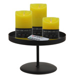 LED kaarsen - 3x st - turquoise blauw - met zwart rond dienblad 29,5 cm