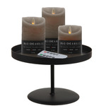 LED kaarsen - 3x st - jeans blauw - met zwart rond dienblad 29,5 cm
