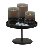 LED kaarsen - 3x st - bruin - met zwart rond dienblad 29,5 cm