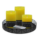 LED kaarsen - 3x st - geel - met zwart rond dienblad 29,5 cm - LED kaarsen