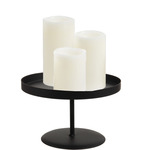LED kaarsen - 3x st - beige - met zwart rond dienblad 29,5 cm