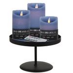 LED kaarsen - 3x st - geel - met zwart rond dienblad 22 cm