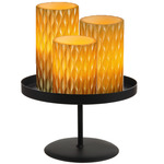 LED kaarsen - 3x st - grijs - met zwart rond dienblad 22 cm