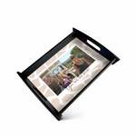 LED kaarsen - 3x st - ivoor wit - met zwart rond dienblad 22 cm