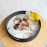 LED kaarsen - 3x st - goud - met zwart rond dienblad 22 cm