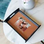 LED kaarsen - 3x st - ijsblauw - met zwart rond dienblad 22 cm