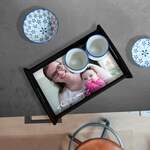 LED kaarsen - 3x st - beige - met zwart rond dienblad 22 cm