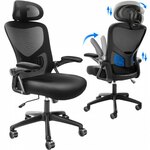 VEVOR ergonomische bureaustoel, bureaustoel met verstelbare hoofdsteun 40 mm, met armleuningen lendensteun, draaistoel schommelfunctie, directiestoel van gaas, rugvriendelijk, bureaustoel 136 kg