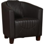 Donkerbruine leren landelijke kuipstoel Press Special - poot hout bruin - Massif Leer Marron (donkerbruin leer)
