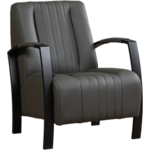 Donkergrijze leren landelijke fauteuil Joy - poot hout bruin - Hermes Leer Antracite (donkergrijs leer)