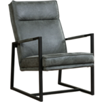 Donkergrijze leren landelijke fauteuil Joy - poot hout zwart - Kenia Leer Antracite (donkergrijs leer)