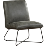Donkergrijze leren landelijke fauteuil Joy - poot hout bruin - Kenia Leer Antracite (donkergrijs leer)