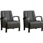 Set van 2 Donkergrijze leren moderne fauteuils Trust - staal zwart - Hermes Leer Antracite (donkergrijs leer)