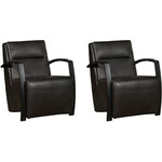 Set van 2 Donkergrijze leren landelijke fauteuils Joy - poot hout bruin - Toledo Leer Antracite (donkergrijs leer)