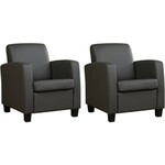 Set van 2 Donkergrijze leren landelijke fauteuils Joy - poot hout zwart - Toledo Leer Antracite (donkergrijs leer)