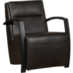 Donkergrijze leren landelijke fauteuil Joy - poot hout zwart - Hermes Leer Antracite (donkergrijs leer)