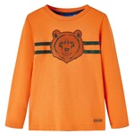 Kindershirt met lange mouwen racewagenprint 140 donkeroranje