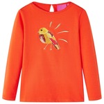 Kindershirt met lange mouwen vogelprint 128 donkeroranje