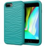 Voor iPhone SE(2020) Wave Pattern 3 in 1 Siliconen+PC Schokbestendige beschermhoes (Donkerzeegroen)