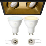 Pragmi Zano Pro - Inbouw Rechthoek Dubbel - Mat Zwart/Goud - Kantelbaar - 185x93mm - Philips Hue - LED Spot Set GU10 - White Ambiance - Bluetooth