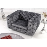 Design Chesterfield fauteuil MODERN BAROQUE 120cm donkergrijs fluweel - 6541297