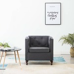 Design vleugelfauteuil CHESTERFIELD 105cm grijs fluweel zilver klinknagels veerkern - 43520
