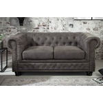 Elegante Chesterfield voetenbank antiekgrijs met knoopstiksel en klinknagels - 37474
