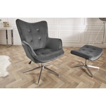 Elegante kruk MR. LOUNGER grijs fluweel met chroom frame - 39513