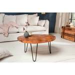 Ronde massief houten salontafel MOSAIK 70cm natuurlijk teakhout haarspeldpoten zwart metaal handgemaakt - 39540