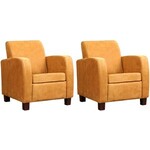 Set van 2 Cognac leren landelijke fauteuils Joy - poot hout bruin - Kenia Leer Cognac (cognac leer)