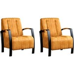 Set van 2 Cognac leren landelijke fauteuils Joy - poot hout zwart - Kenia Leer Cognac (cognac leer)