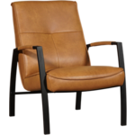 Cognac leren landelijke fauteuil Joy - poot hout zwart - Toledo Leer Natur (cognac leer)