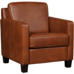 Cognac leren landelijke fauteuil Smart - poot hout zwart - Granada leer Savannah (cognac leer)