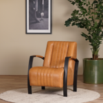Leren fauteuil Glamour - Cognac vintage leer met zwart stalen frame