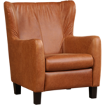 Cognac leren landelijke oorfauteuil Hug - poot hout bruin - Vintage Leer Cognac (cognac leer)